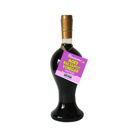 Bottle of Benissimo Aged Balsamic Vinegar on a white background