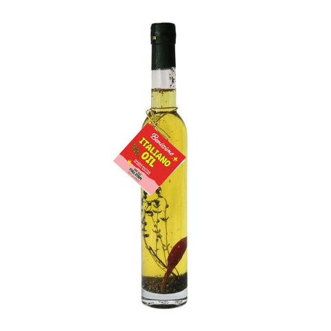 Bottle of Benissimo Italiano Oil on a white background