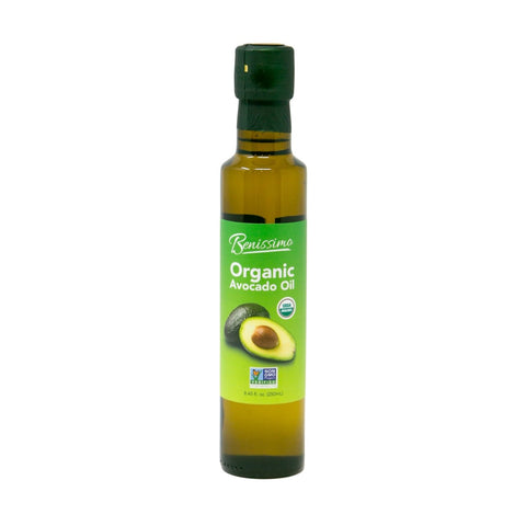 Bottle of Benissimo Organic Avocado Oil on a white background